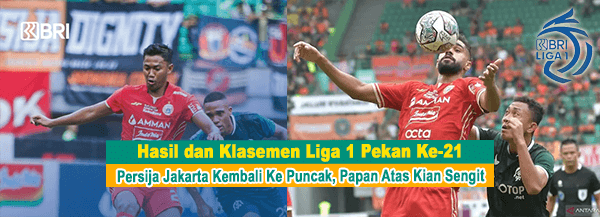 Hasil dan Klasemen Liga 1 Pekan Ke-21: Persija Jakarta Kembali Ke Puncak, Papan Atas Kian Sengit